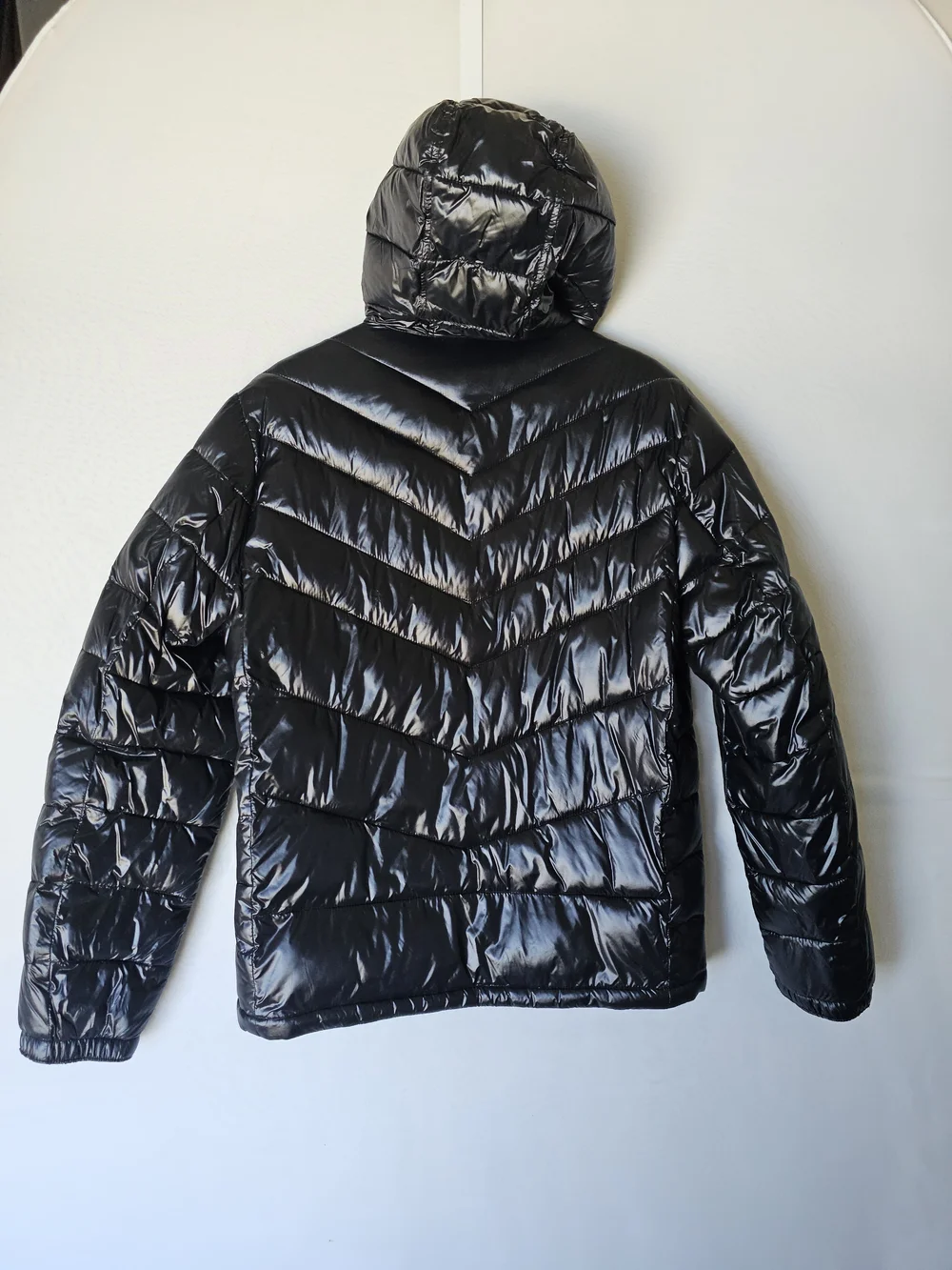 Tommy Hilfiger Men's Hooded Puffer Jacket Shiny Black Size M NWOT